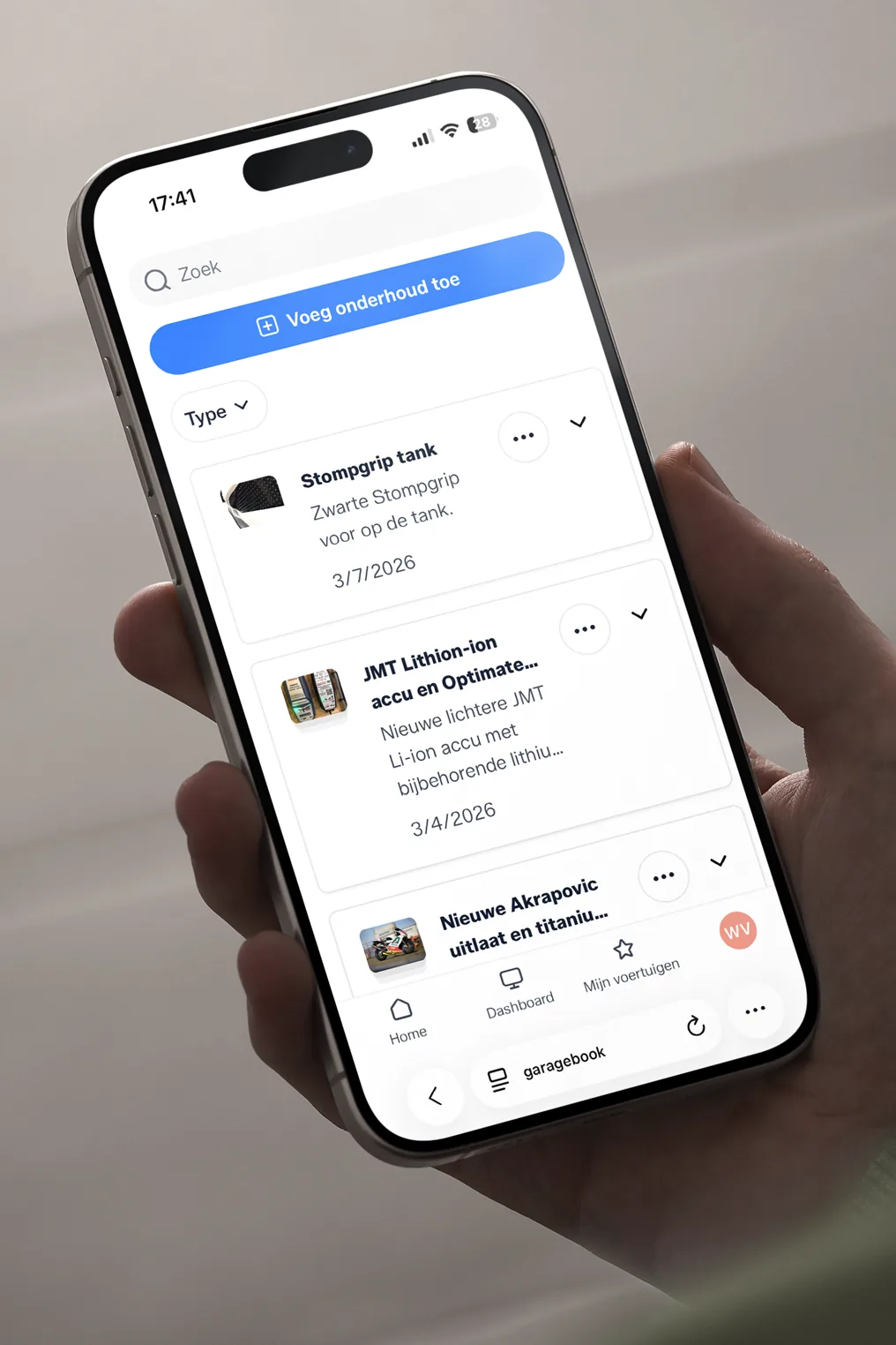 GarageBook mobiel gebruiken voor motoronderhoud